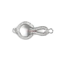 1x Rhodium Plated Sterling Silver Micro Pave Clear CZ Crystal Bail Clasp Connector 27mm