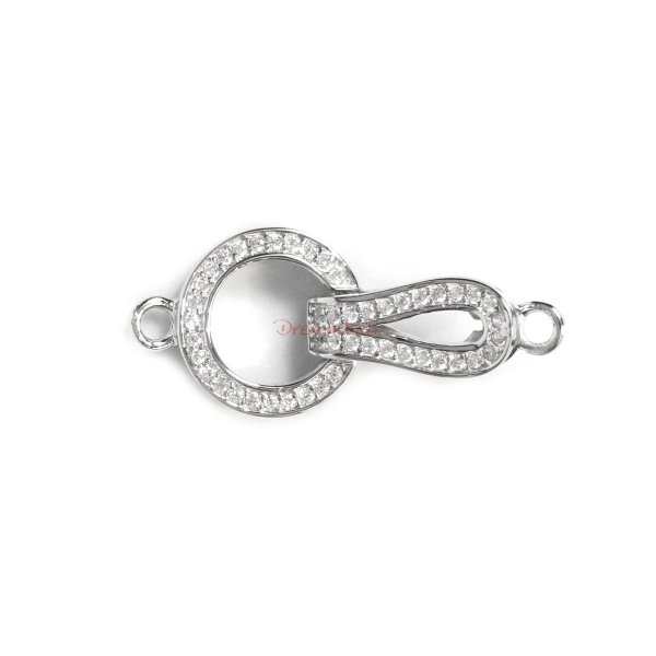 1x Rhodium Plated Sterling Silver Micro Pave Clear CZ Crystal Bail Clasp Connector 27mm