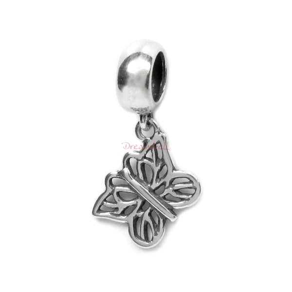 1x Antique 925 Sterling Silver Filigree Butterfly Dangle Pendant for European Charm Bracelets
