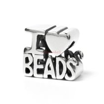 1x Antique 925 Sterling Silver I Love Beads Bead for European Charm Bracelets
