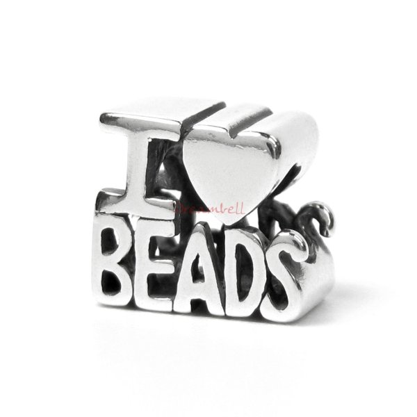1x Antique 925 Sterling Silver I Love Beads Bead for European Charm Bracelets