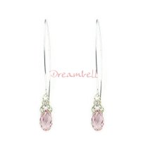 2x Sterling Silver Briolette Pink Rose Crystals Butterfly Dangle Earrings Using Swarovski Elements Crystal