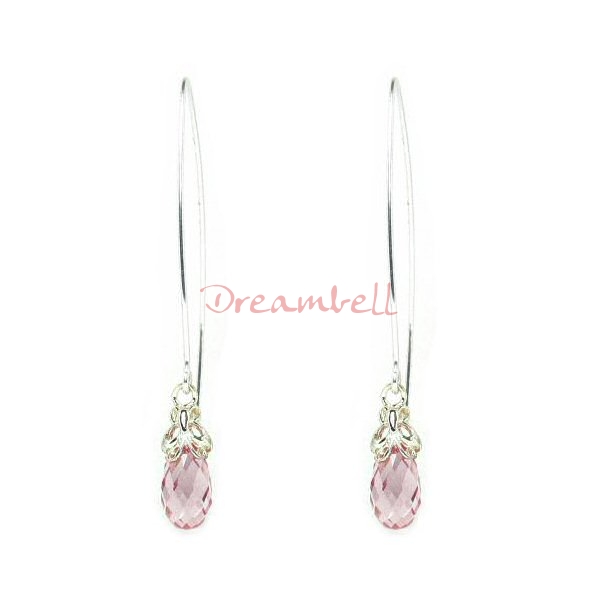 2x Sterling Silver Briolette Pink Rose Crystals Butterfly Dangle Earrings Using Swarovski Elements Crystal