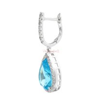 2x Rhodium on 925 Sterling Silver Blue Stone Teardrop Dangle Charm with Clear CZ Crystal Huggie Earring Set