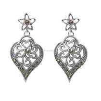 2x 925 Sterling Silver Marcasite Stone Bali Filigree Flower Petal Leaf Charm Dangle Stud Earring Post