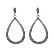 2x Bali Sterling Silver Marcasite Teardrop Loop Dangle Charm Stud Earring Post