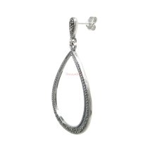 2x Bali Sterling Silver Marcasite Teardrop Loop Dangle Charm Stud Earring Post