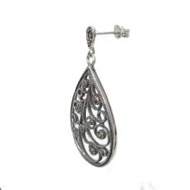 2x Bali 925 Sterling Silver Marcasite Teardrop Filigree Leaf Flower Charm Dangle Stud Earring Post