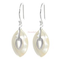 2x 925 Sterling Silver Mother of Pearl MOP Charm Dangle French Hook Earwire Earring