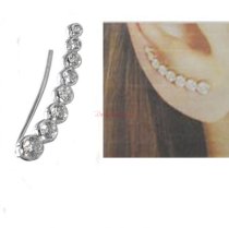 1x Rhodium on 925 Sterling Silver Clear CZ Crystal Dots Earring Cuff French Hook Earwire for Left Ear