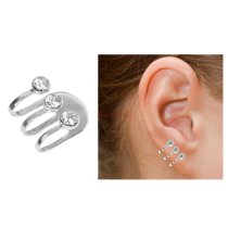 1x Rhodium on 925 Sterling Silver 3 Strands Clear CZ Crystal Clip Earring Cuff Wrap