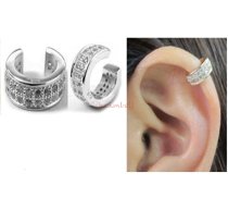 1x Rhodium on 925 Sterling Silver Round Clear CZ Crystal Clip Cuff Earrings / Ear Cuffs Wrap