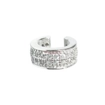 1x Rhodium on 925 Sterling Silver Round Clear CZ Crystal Clip Cuff Earrings / Ear Cuffs Wrap