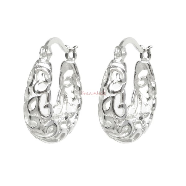 2x 925 Sterling Silver Bali Filigree Flower Ring Hoop Huggie Earring Set Earwire (Large)