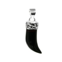 1x Sterling Silver Filigree Flower Oval Black Onyx Horn Charm Pendant 32mm