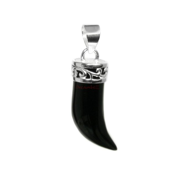 1x Sterling Silver Filigree Flower Oval Black Onyx Horn Charm Pendant 32mm