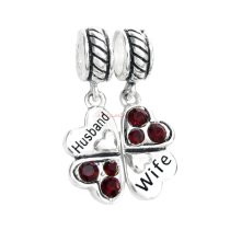 1 Set Sterling Silver Husband & Wife Love Heart Red CZ Clover Dangle Pendant Bead for European Charm Bracelets