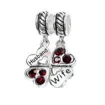 1 Set Sterling Silver Husband & Wife Love Heart Red CZ Clover Dangle Pendant Bead for European Charm Bracelets