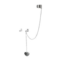 1 Pair 925 Sterling Silver CZ Crystal Stud Post Earring with Chain Dangle Heart Tag Ear Cuff Wrap