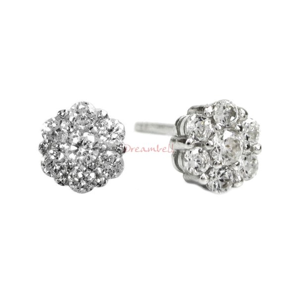 2x Rhodium on Sterling Silver Daisy Flower Clear CZ Crystal Stud Earring Post
