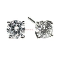 2x Rodhium on 925 Sterling Silver 4mm Round Clear CZ Crystal Stud Earring Post