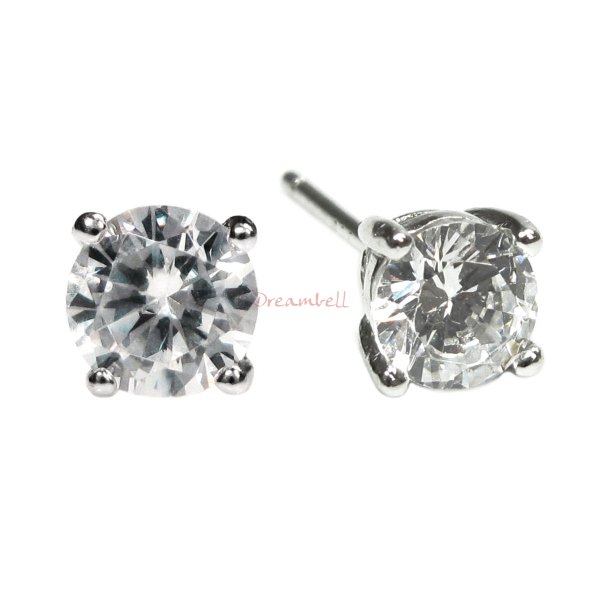 2x Rodhium on 925 Sterling Silver 4mm Round Clear CZ Crystal Stud Earring Post