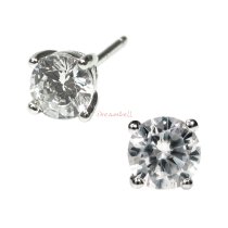 2x Rodhium on 925 Sterling Silver 4mm Round Clear CZ Crystal Stud Earring Post