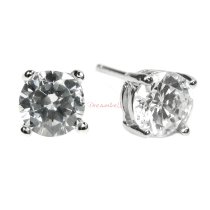 2x Rodhium on 925 Sterling Silver Round Clear CZ Crystal Stud Earring Post 6mm