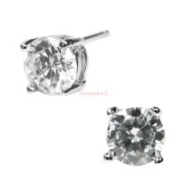 2x Rodhium on 925 Sterling Silver Round Clear CZ Crystal Stud Earring Post 6mm