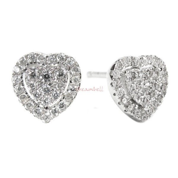 2x Rhodium on 925 Sterling Silver Love Sweet Heart Clear CZ Crystal Stud Earring Post
