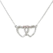 Rhodium on 925 Sterling Silver Love Lock Double Heart Clear CZ Crystal Pendant Charm Link Necklace Chain 16″ + 2″ Extender