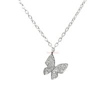 Rhodium on 925 Sterling Silver Butterfly Dangle Clear CZ Crystal Pendant Charm Link Necklace Chain 16″ + 2″ Extender