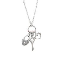 1x 925 Sterling Silver Fairy Tales Heart Lock Key Love Dangle Pendant Charm Link Necklace Chain 16″ + 1″ Extender