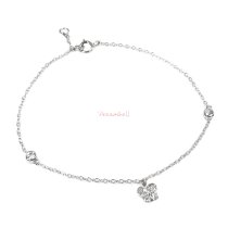 Rhodium on Sterling Silver Butterfly Clear CZ Crystal Charm Link Chain Anklet w/ Extender Spring Clasp 7″