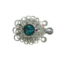 1x 925 Sterling Silver Flower Blue Zircon CZ Crystal 2 Strands Pearl Box Clasp 18mm