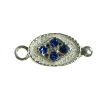 1x 925 Sterling Silver Oval Blue Sapphire CZ Crystal 1 Strand Pearl Box Clasp 14mm
