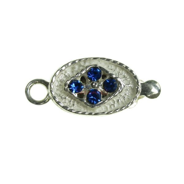 1x 925 Sterling Silver Oval Blue Sapphire CZ Crystal 1 Strand Pearl Box Clasp 14mm