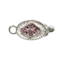 1x Sterling Silver Oval Rose Pink CZ Crystal 1 Strand Pearl Box Clasp 14mm