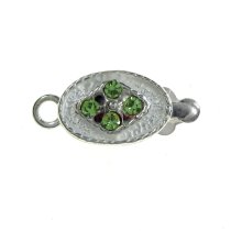 1x 925 Sterling Silver Peridot Green CZ Crystal Oval 1 Strand Pearl Box Clasp 14mm