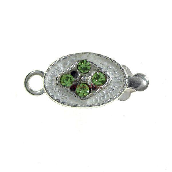1x 925 Sterling Silver Peridot Green CZ Crystal Oval 1 Strand Pearl Box Clasp 14mm