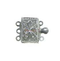 1x 925 Sterling Silver Rectangular Filigree Flower Pattern 3 Strands Pearl Box Clasp 15mm