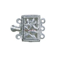 1x 925 Sterling Silver Filligree Rectangle Flower Tree Leaves 3 Strands Pearl Box Clasp 14.5mm