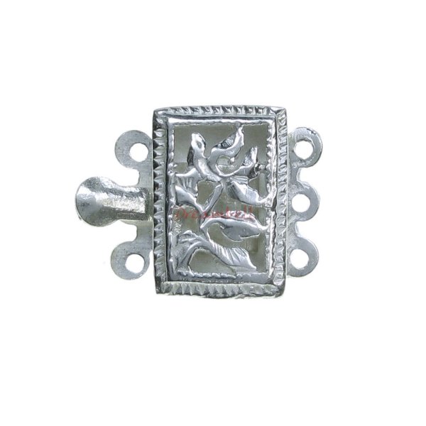 1x 925 Sterling Silver Filligree Rectangle Flower Tree Leaves 3 Strands Pearl Box Clasp 14.5mm