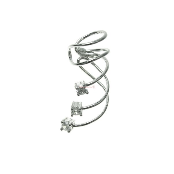 1x Rhodium on 925 Sterling Silver Clear CZ Crystal Dot Earring Cuff / Ear Cuffs Wrap for Left Ear