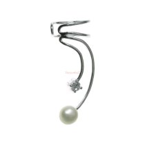 1x 925 Sterling Silver Clear CZ Crystal White Fresh Water Pearl Drop Earring Cuff Ear Wrap for Left Ear