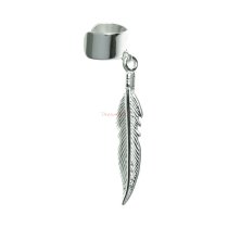 1x 925 Sterling Silver Feather Dangle Charm Earring Cuff / Ear Cuffs Wrap
