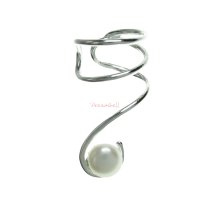 1x 925 Sterling Silver Round White Fresh Water Pearl Drop Earring Cuff / Ear Cuffs Wrap for Left Ear