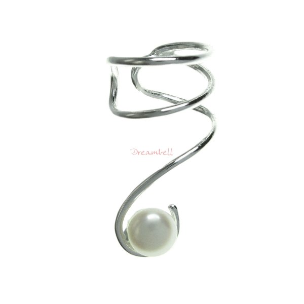 1x 925 Sterling Silver Round White Fresh Water Pearl Drop Earring Cuff / Ear Cuffs Wrap for Left Ear