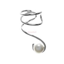 1x 925 Sterling Silver Round White Fresh Water Pearl Drop Earring Cuff / Ear Cuffs Wrap for Right Ear