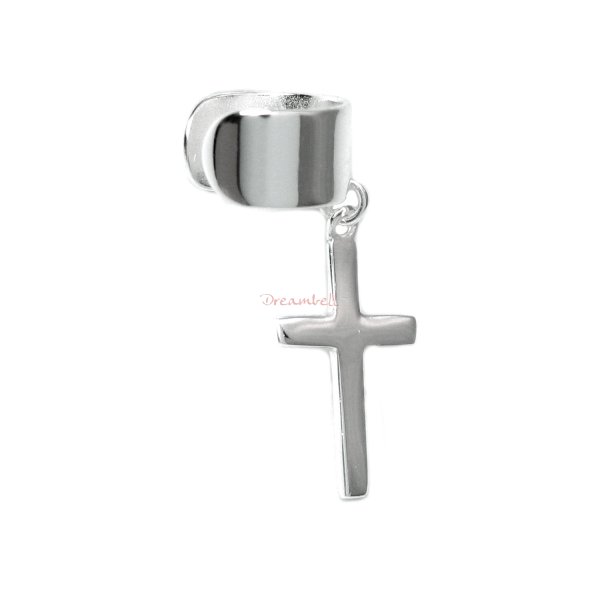 1x 925 Sterling Silver Cross Dangle Charm Earring Cuff / Ear Cuffs Wrap